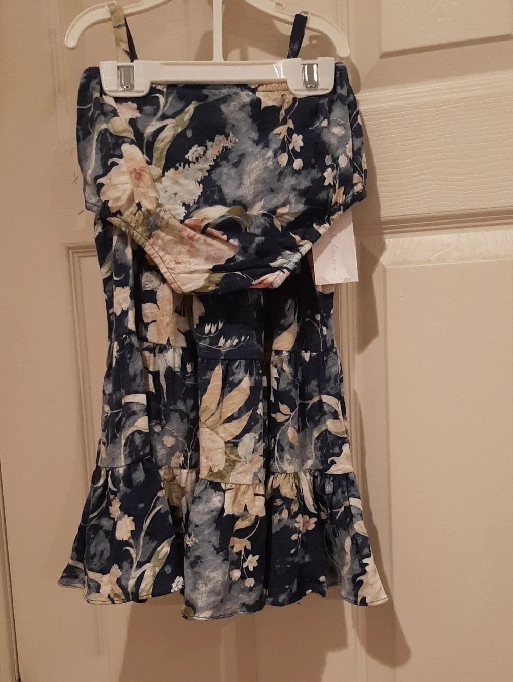 Ralph Lauren 18M Navy and Cream Floral Smocked Dress,Matching Diaper Cover NWT